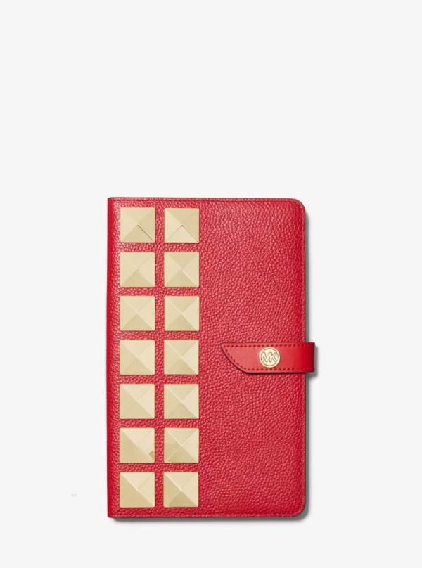 Damske Zápisník Michael Kors Medium Studded Pebbled Leather Červené - Doplnky Michael Kors Obchod | SAUOK-0158